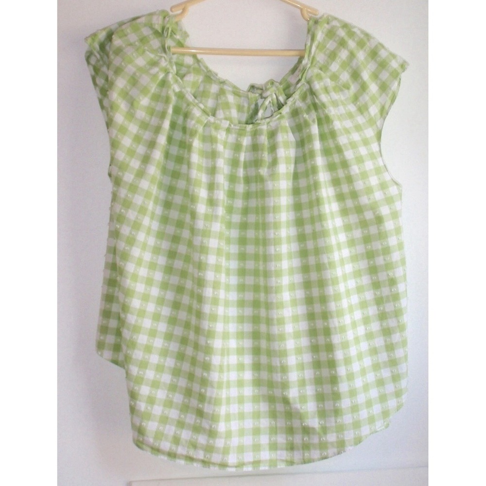Gingham Summer Top 1X 100% Cotton Green White Women's Plus Lauren Conrad LC